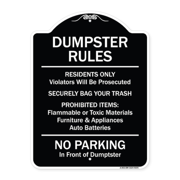 Signmission Designer Series-Residents Only Violators Prosecuted Bag Your Trash No Parking A-DES-BW-1824-9895 - main